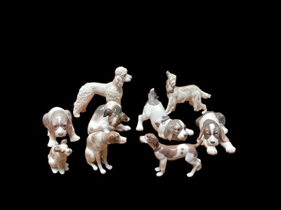 Lot 2260 - Group of nine Lladro porcelain dogs together with a Nao figure