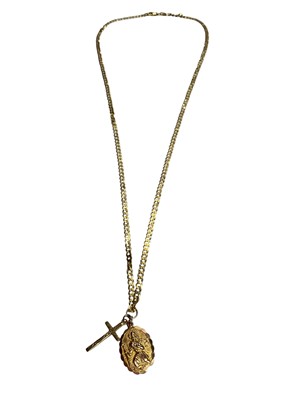 Lot 41 - 9ct gold St. Christopher and 9ct gold cross pendant on 9ct gold chain