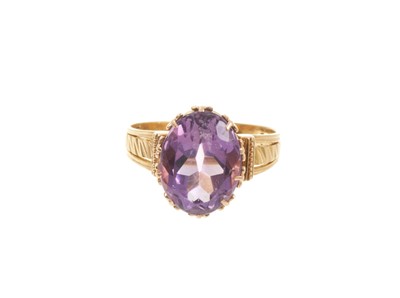 Lot 670 - Victorian gold and amethyst single stone ring, dated 1872
