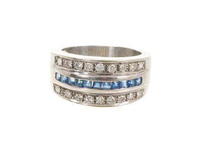 Lot 609 - Art Deco style 18ct white gold sapphire and diamond three-row ring