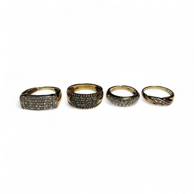 Lot 10 - Four 9ct gold pavé set diamond dress rings