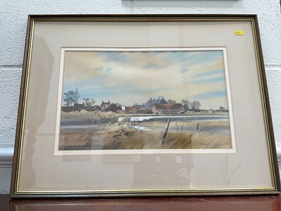 Lot 5207 - Michael Norman (b.1943), The concert hall and maltings at Snape, watercolour, dated 1994