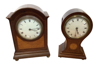 Lot 5138 - Edwardian inlaid balloon shaped clock, and another similar mantel clock (2)
