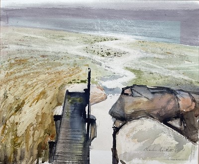 Lot 146 - Charles Bartlett (1921-2014) watercolour and gouache - The Jetty, signed, 44cm x 53cm, with mount, unframed
