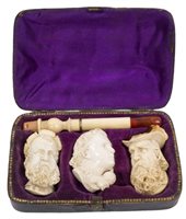 Lot 4055 - Late 19th century set of three meerschaum...