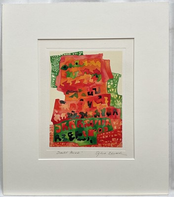Lot 141 - Sylvia Edwards (1937-2018) abstract watercolour - Scarlet Parade, signed and titled, 20cm x 15cm, with mount, unframed