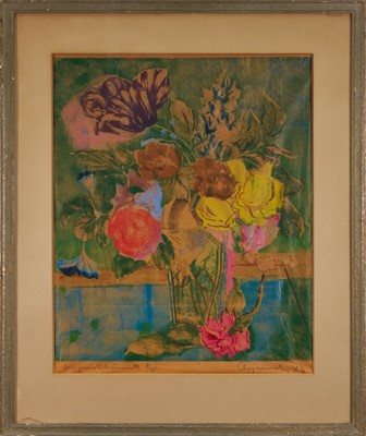 Lot 1872 - Adja Yunkers (1900-1983) signed limited edition print - Still Life Flowers, 8/25, signed and dated '43, 46cm x 37cm, in glazed frame