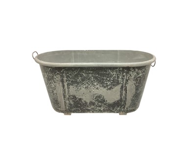 Lot 1874 - Antique painted tin plant trough of tapered elongated oval form, 72cm wide