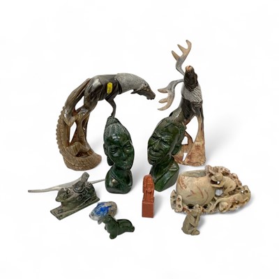 Lot 5040 - Group of sculptures including horn and hardstone