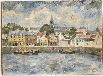 Lot 143 - Ronald Thexton (1916-2002) oil on paper fixed on board - Anstruther, Fife, signed, 25cm x 33cm, unframed