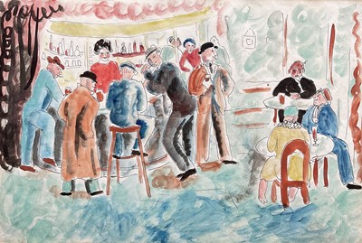 Lot 144 - 20th century watercolour - Figures in a bar, 24cm x 36cm, in mount, unframed