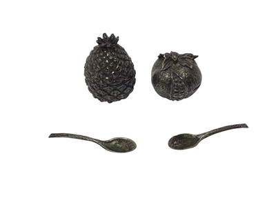 Lot 375 - Pair of silver gilt salts in the form of a pineapple and pomegranate, stamped 800
