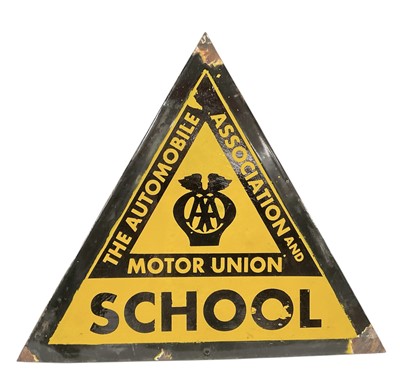 Lot 78 - Reproduction "The Automobile Association and Motor Union School", painted and enamel sign, 34.5cm in height.