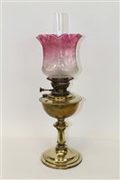 Lot 3512 - Victorian 'Veritas' oil lamp with circular...