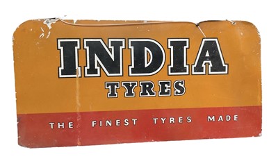 Lot 67 - India Tyres "The Finest Tyres Made" double sided metal sign, 61 x 30.5cm