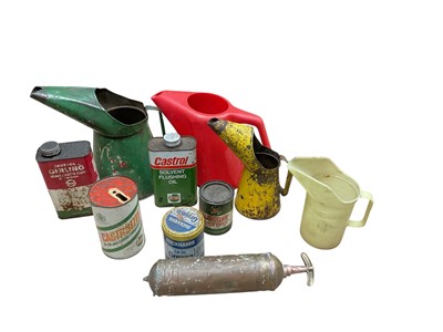 Lot 141 - Group of various oil cans and jugs for Castrol / Shell / Duckhams and a Pyrene, (1 box).