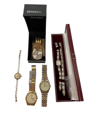 Lot 1014 - 9ct gold cased Lanco ladies' wristwatch on gold plated bracelet, together other watches