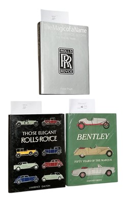 Lot 42 - Three Rolls-Royce and Bentley reference books, 'Bentley Fifty Years of the Marque' by Johnnie Green, 'Those Elegant Rolls-Royce' by Lawrence Dalton, and ' The Magic of the Name' by Peter Pug...