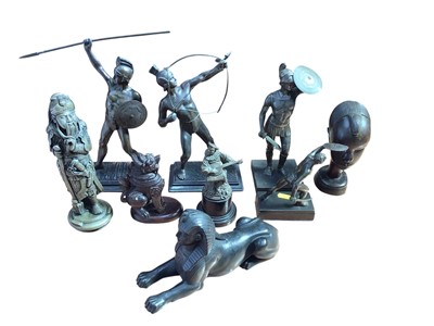 Lot 5009 - Group of bronzed, ceramics, carved and resin figures, including Grand Tour style and others (9)
