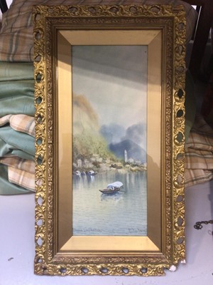 Lot 5193 - Group of pictures, including a pencil study of a farrier and horses, indistinctly signed, an oil landscape, and three watercolours