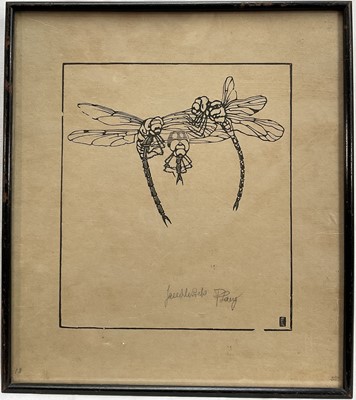 Lot 43 - Fritz Lang (1877 - 1961), woodblock print of dragonflies, signed in pencil, 26.5cm x 23.5cm, together with another Fritz L...