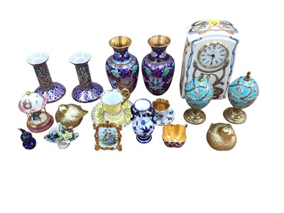 Lot 5014 - Group of ceramics and other ornaments, including a Mason's Art Nouveau clock, pair of cloisonne vases, etc