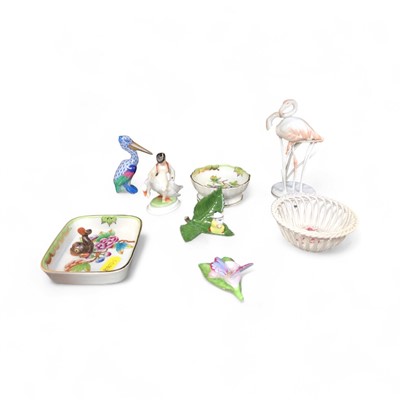 Lot 5144 - Group of Herend, including a small dolphin, a pelican, etc, together with a Rosenthal flamingo