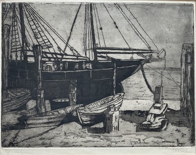 Lot 40 - Vere R. Boss, Rye Harbour, aquatint, 25cm x32cm, mounted.
