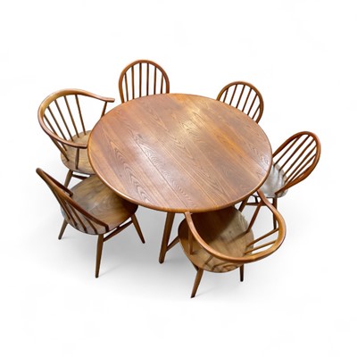 Lot 5368 - Ercol elm drop leaf dining table and six dining chairs