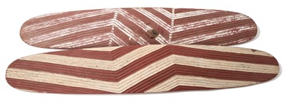 Lot 966 - Two similar Western Australian Aboriginal indigenous early/mid 20th century shields with ochre and incised decorative