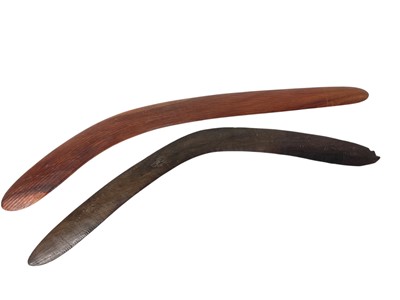 Lot 970 - Two antique boomerangs, one 19th century, the other early 20th century with incised decoration