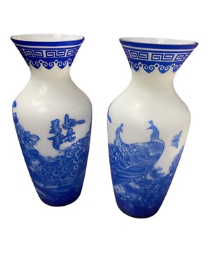 Lot 147 - Large pair of Chinese cameo glass vases
