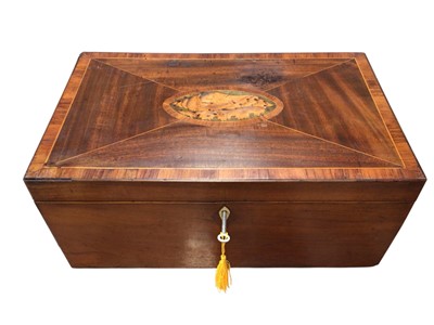 Lot 5022 - 19th century mahogany writing slope with inlaid decoration.