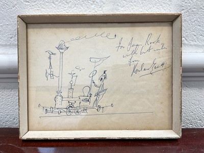 Lot 5211 - Rowland Emett (1906-1990), cartoon in pen of steam loco driver, inscribed 'To Jean Rook, with best wishes from Rowland Emett' Nb. Jean Rook was a famous journalist, dubbed 'The First Lady o...