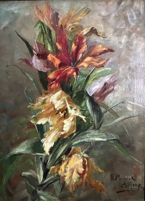 Lot 1160 - Henri Meunière (Fl. 1890-1908) oil on canvas - Still Life Tulips, signed and dated 1906, 46cm x 34cm, in gilt frame