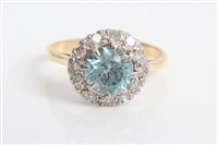 Lot 3396 - Ladies' blue zircon and diamond cluster ring,...