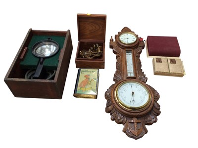 Lot 5190 - Sundry items, including a Victorian mahogany writing slope, barometer, playing cards, etc