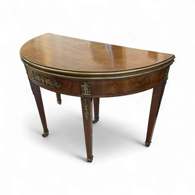 Lot 5388 - Antique mahogany and gilt metal mounted demi-lune card table