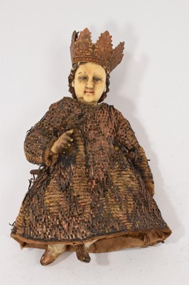 Lot 914 - Continental carved wood and ivory figure of an infant Jesus