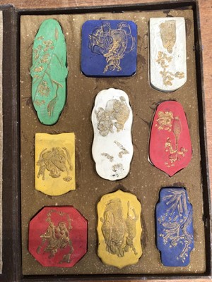 Lot 5074 - Group of nine Chinese inkstones, each signed to the sides, in a fitted case.
