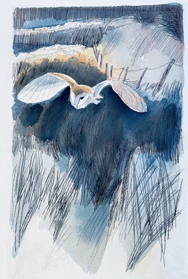 Lot 90 - Robert R. Greenhalf (b.1950) Etching and watercolour, Barn Owl, signed, edition no.74/90, unframed
