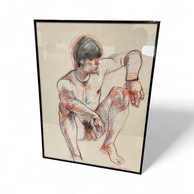 Lot 5046 - George Cayford (b. 1931), chalk nude study of a man, 'Patrick', framed, 78cm x 58cm