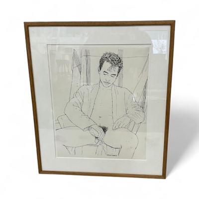Lot 5047 - Ian David Baker (b. 1945) homoerotic pen study of a nude man, framed, 37cm x 30.5cm
