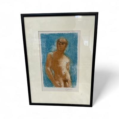 Lot 5048 - Etching of a nude young man, signed in pencil E. Hodges (?), framed, 28.5cm x 18cm