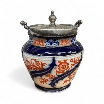 Lot 70 - Edwardian Art Nouveau MacIntyre Moorcroft pottery biscuit barrel with plated mounts