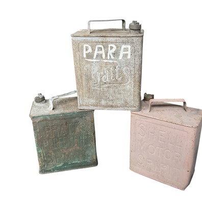 Lot 93 - Two vintage Pratt's fuel cans and a Shell Motor Spirit can, (3).