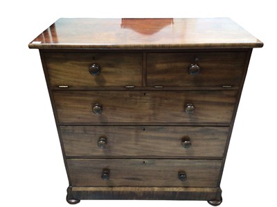 Lot 5310 - Victorian mahogany chest of drawers, two short above three long, with key, on bun feet