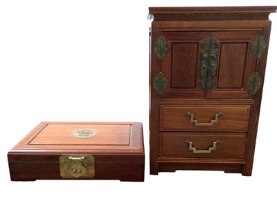 Lot 5311 - Chinese rosewood miniature chest with five drawers, brass handles, 38cm tall x 25.5cm wide x 20.5cm deep together with a rosewood jewellery box