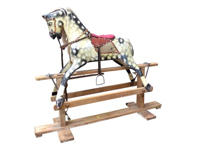 Lot 5335 - Early 20th century wooden rocking horse with real horse hair tail and mane on wooden stand