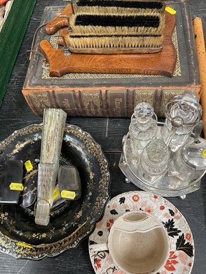 Lot 137 - Sundry items including fan, cruet, papier mâché basket, Victorian bible etc
